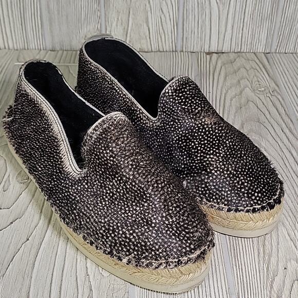 Mannebi Black Speckled Calf Fur Flat Espadrille Slip On Shoes Womens 40 US 9 - Picture 10 of 13